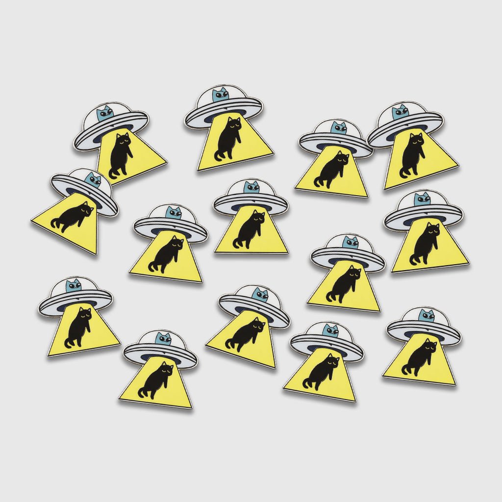 Black Cat UFO Metal Phone Sticker with 3M Sticky Backing - StickyPins