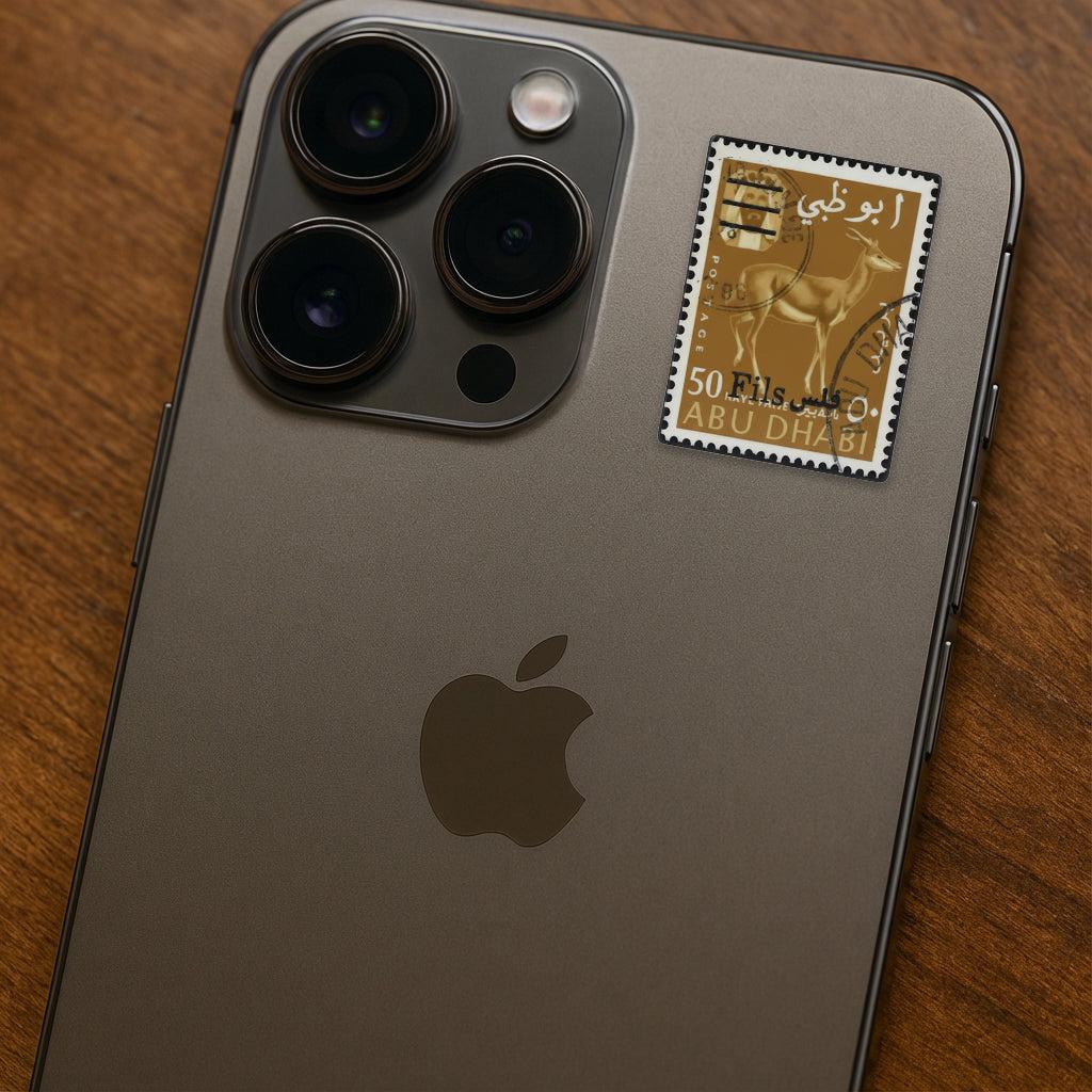 Abu Dhabi Vintage Stamp Metal Phone Sticker With 3M Sticky Backing - StickyPins