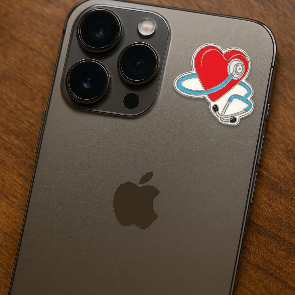 Stethoscope Heart Metal Phone Sticker with 3M Sticky Backing - StickyPins