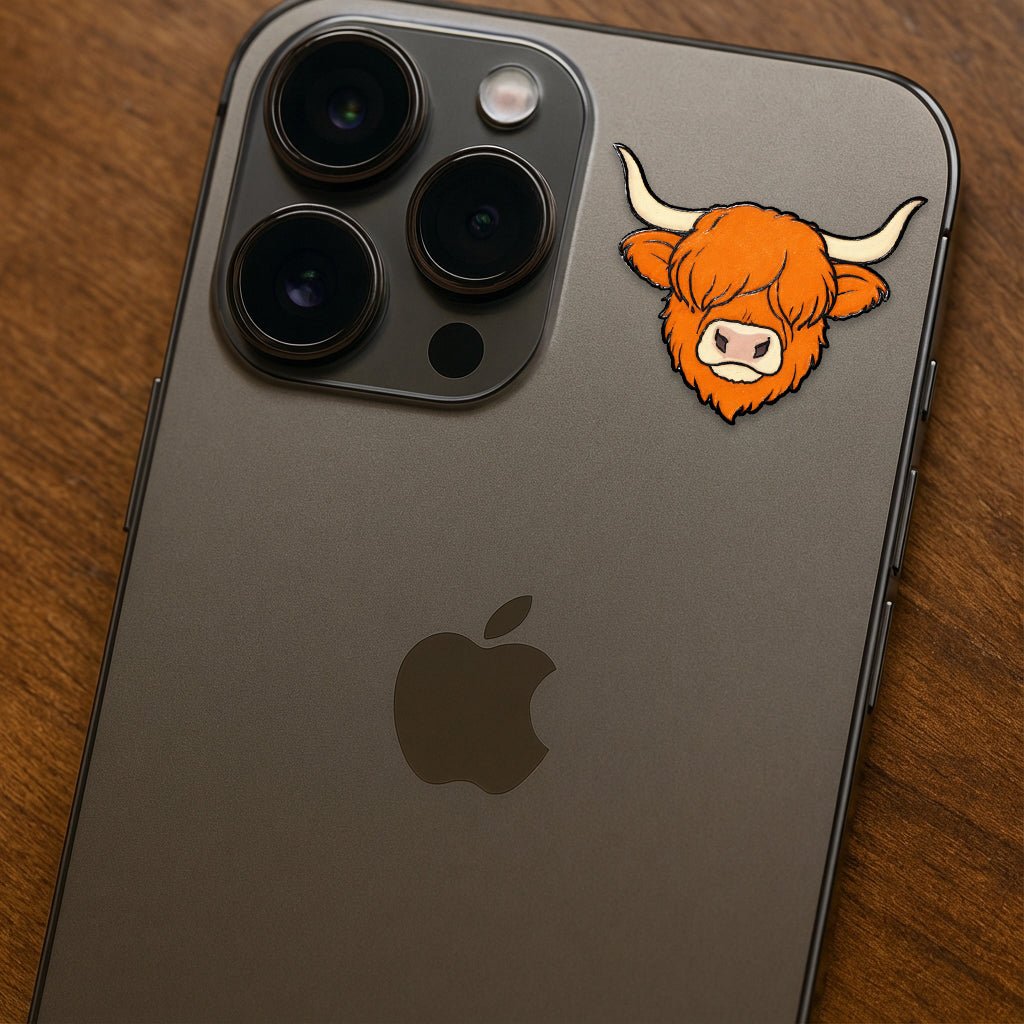 Highland Cow Metal Phone Sticker with 3M Sticky Backing - StickyPins