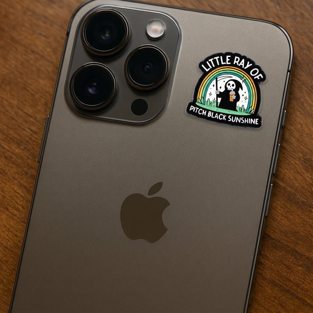 Little Ray Of Pitch Black Sunshine Metal Phone Sticker with 3M Sticky Backing - StickyPins