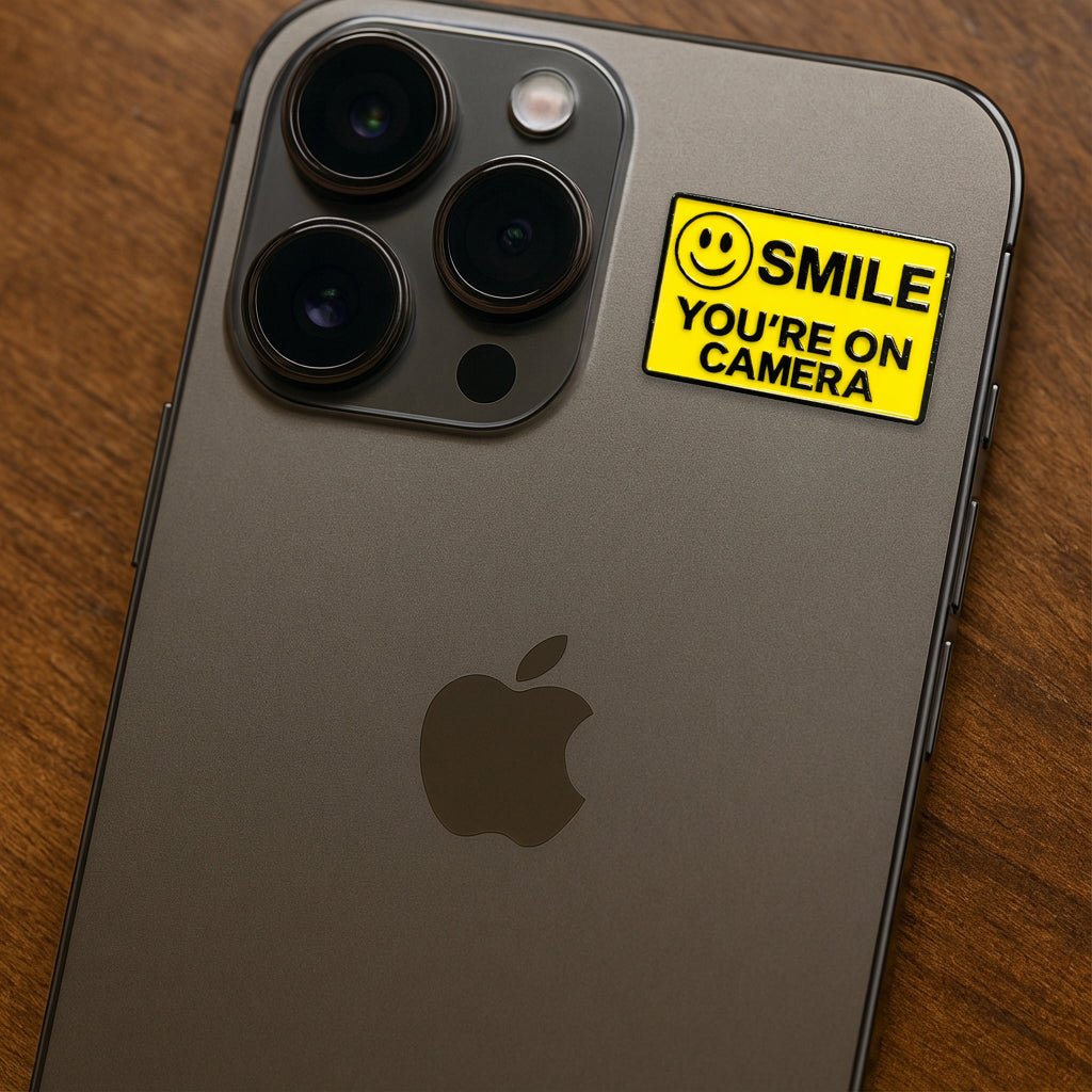 Smile You're On Camera Metal Phone Sticker with 3M Sticky Backing - StickyPins