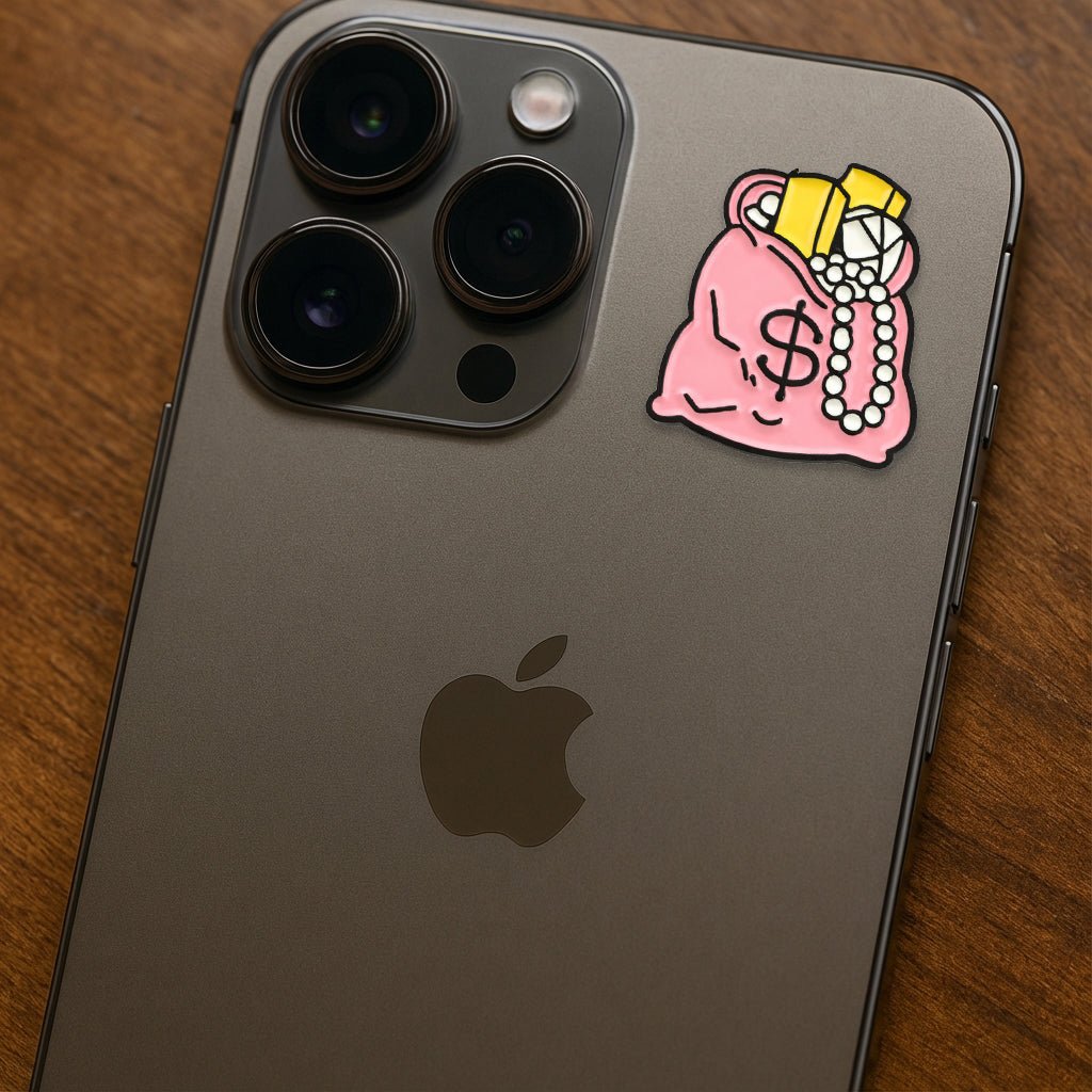 Pink Loot Bag Metal Phone Sticker with 3M Sticky Backing - StickyPins
