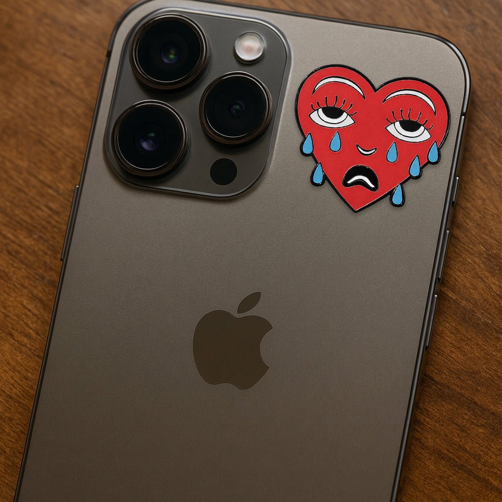 Crying Heart Metal Phone Sticker with 3M Sticky Backing - StickyPins