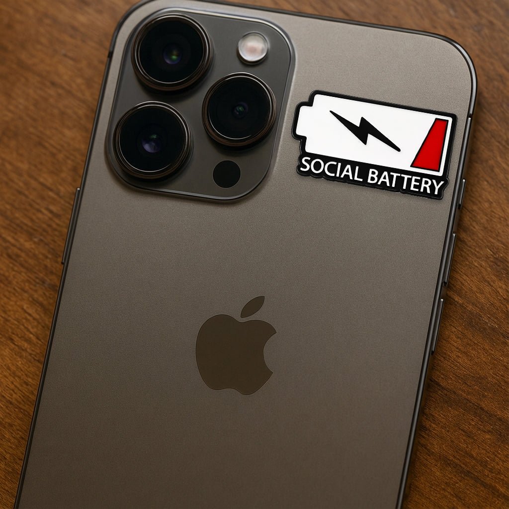 Social Battery Enamel Metal Sticker With 3M Sticky Backing - StickyPins