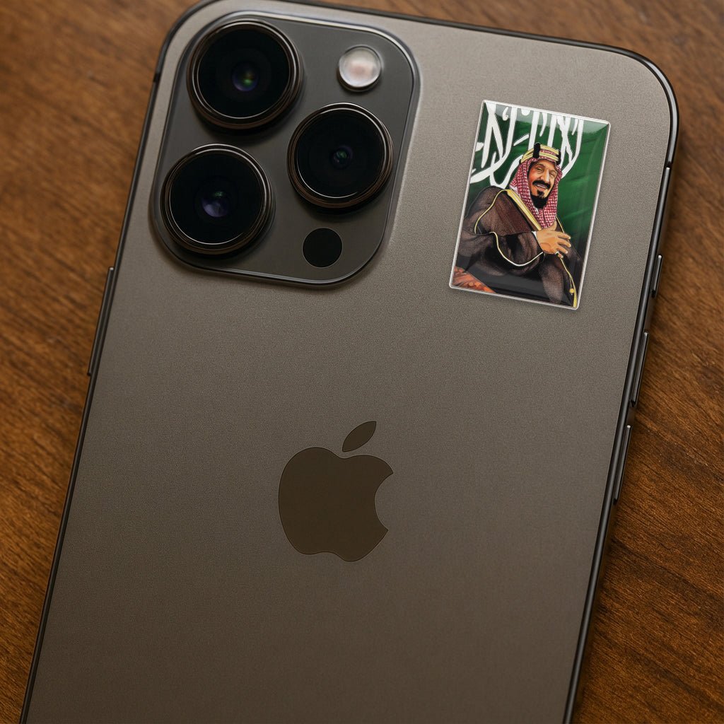 King Salman Portrait Metal Phone Sticker With 3M Sticky Backing - StickyPins