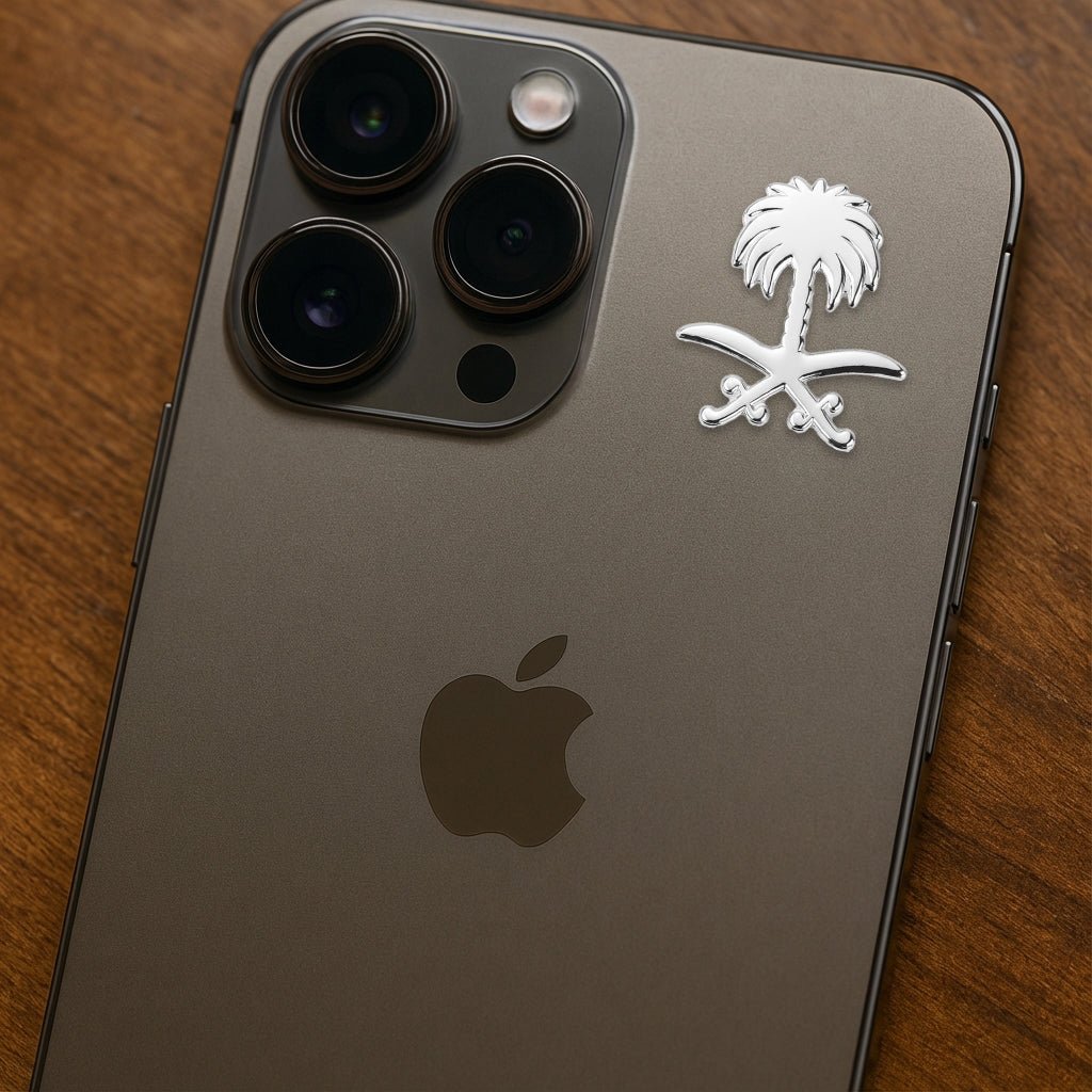 Silver Saudi Emblem Metal Phone Sticker With 3M Sticky Backing - StickyPins