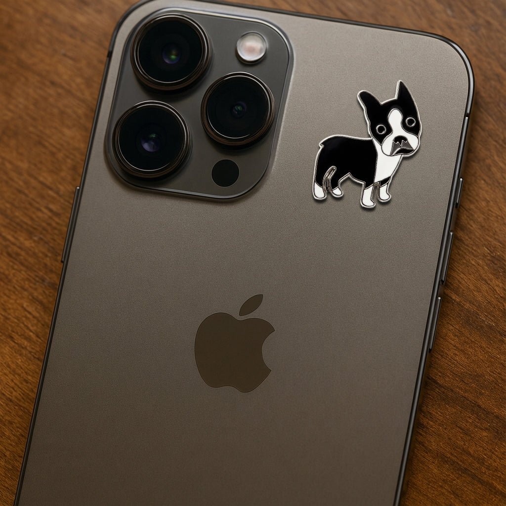 Boston Terrier Dog Metal Phone Sticker With 3M Sticky Backing - StickyPins