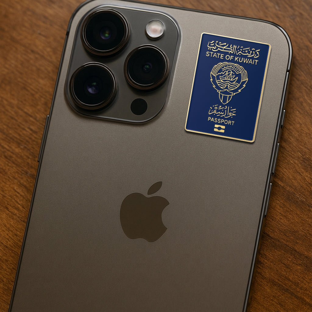 Kuwait Passport Metal Phone Sticker With 3M Sticky Backing - StickyPins