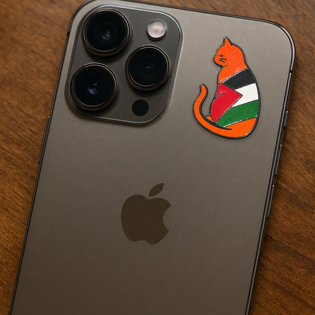 Palestine Flag Cat Metal Phone Sticker with 3M Sticky Backing - StickyPins
