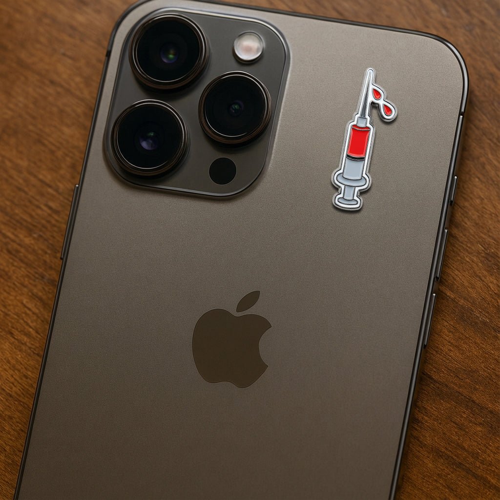Syringe Metal Phone Sticker With 3M Sticky Backing - StickyPins