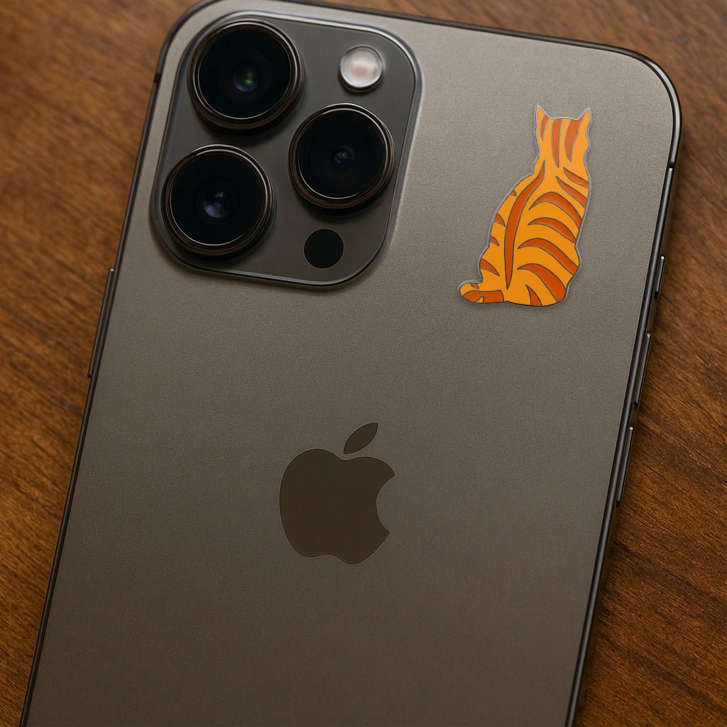 Orange Tabby Cat Metal Phone Sticker With 3M Sticky Backing - StickyPins