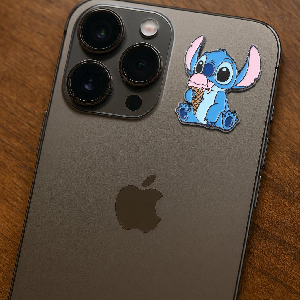 Stitch Eating Ice Cream Metal Sticker With 3M Sticky Backing - StickyPins