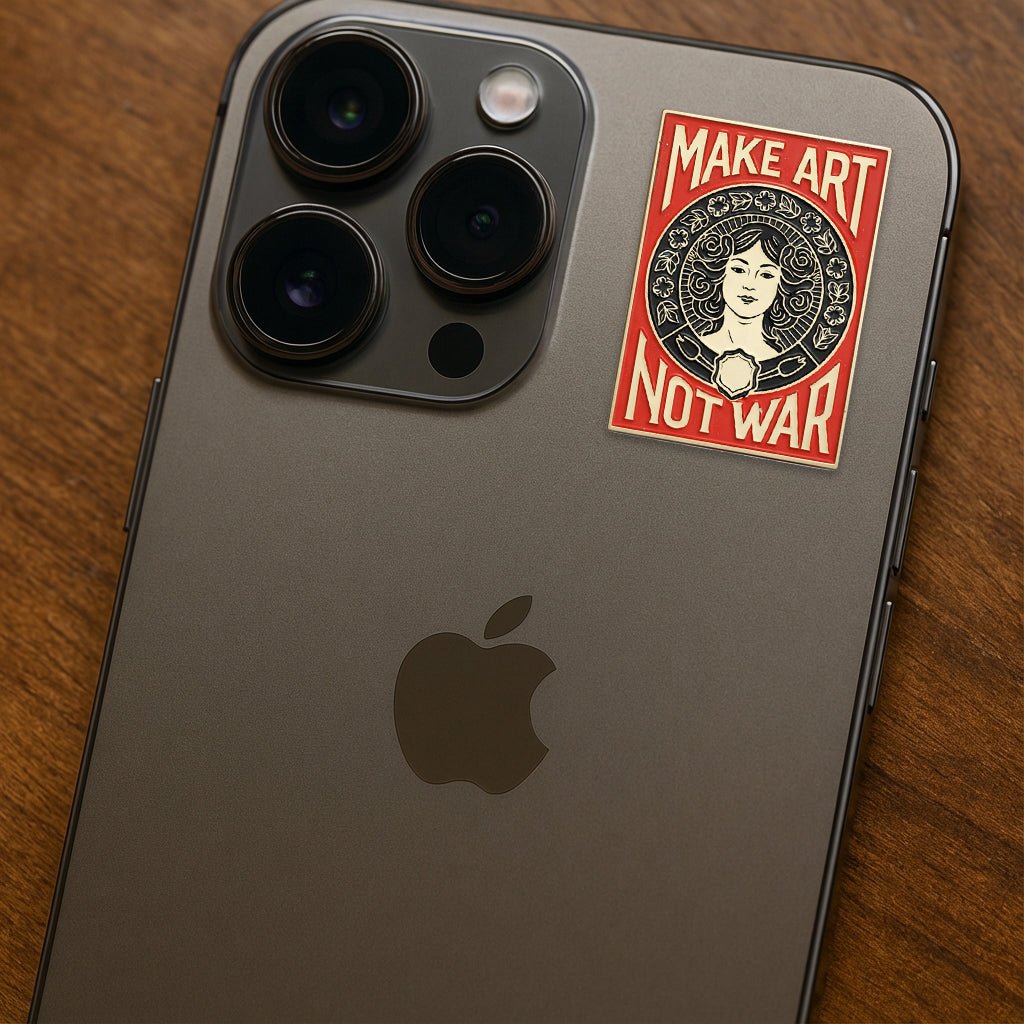 Make Art Not War Metal Phone Sticker with 3M Sticky Backing - StickyPins
