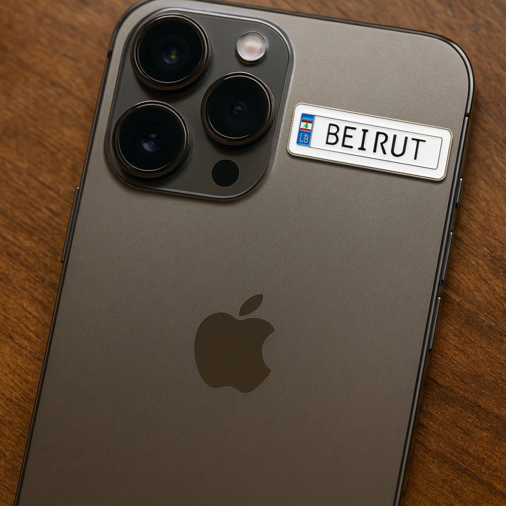 Beirut Number Plate Metal Phone Sticker With 3M Sticky Backing - StickyPins