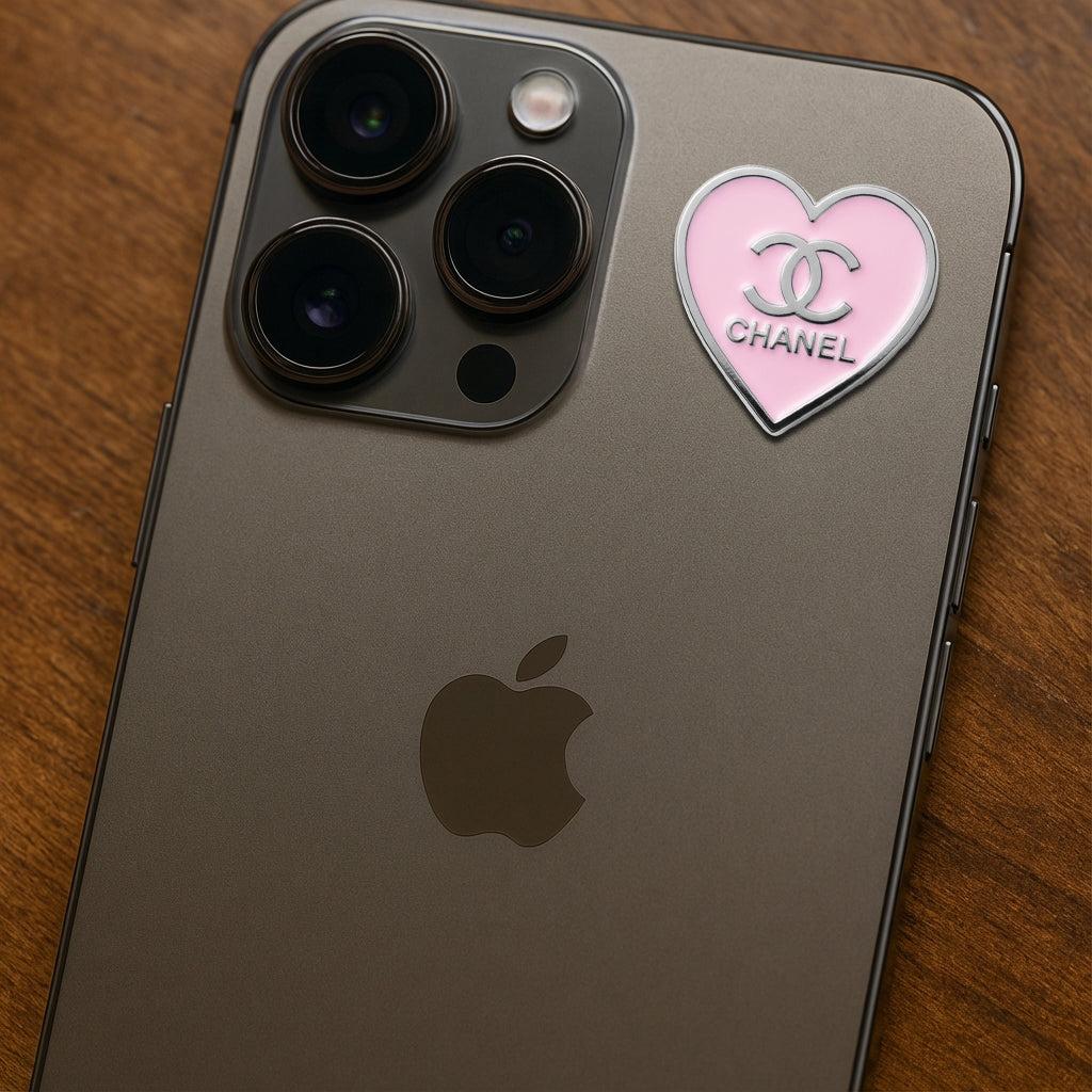 Chanel Pink Heart Metal Sticker With 3M Sticky Backing - StickyPins
