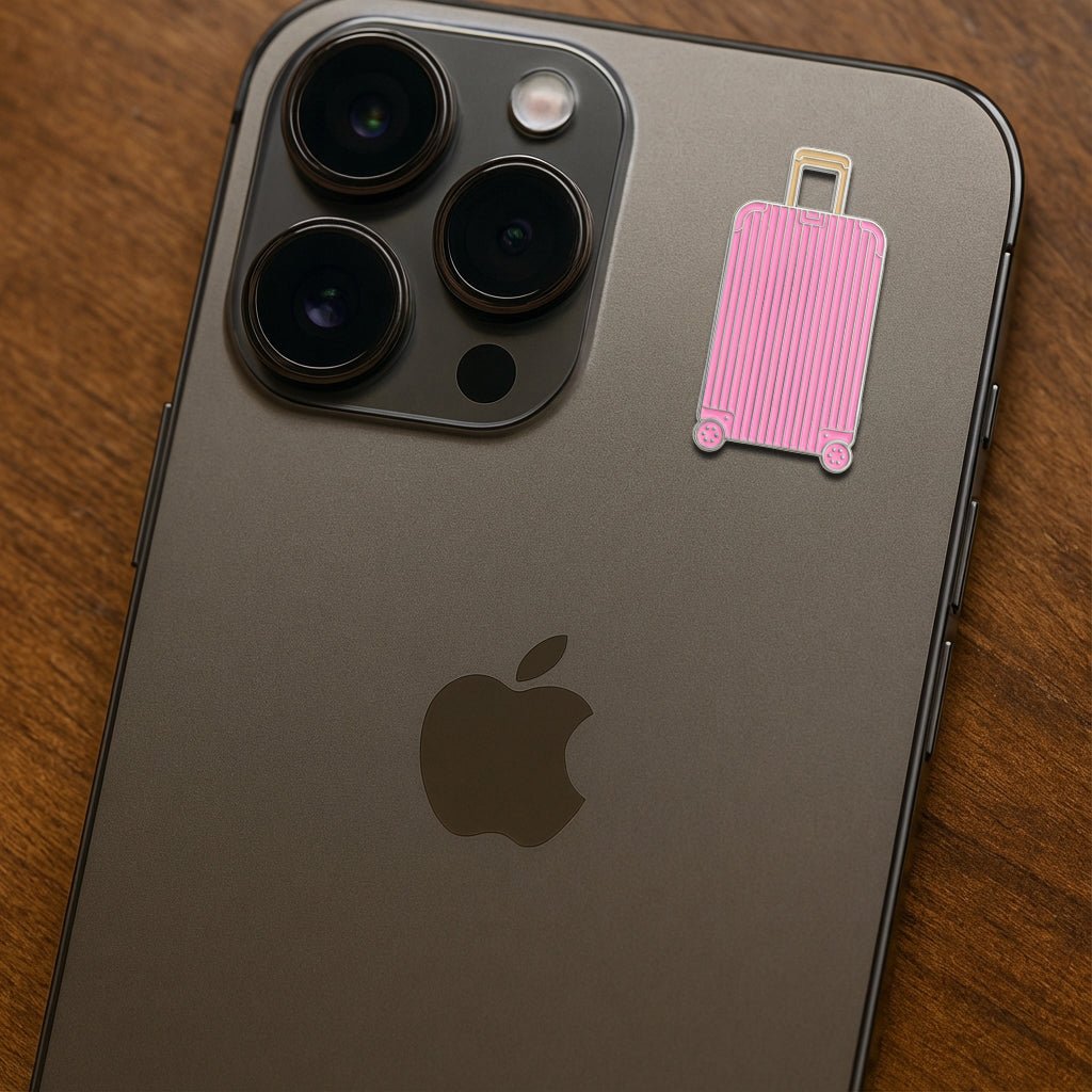Pink Suitcase Metal Phone Sticker With 3M Sticky Backing - StickyPins