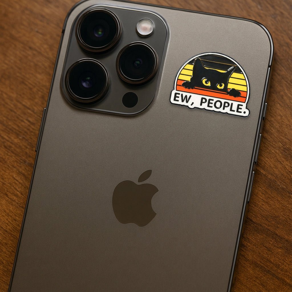 Ew, People Black Cat Metal Phone Sticker with 3M Sticky Backing - StickyPins