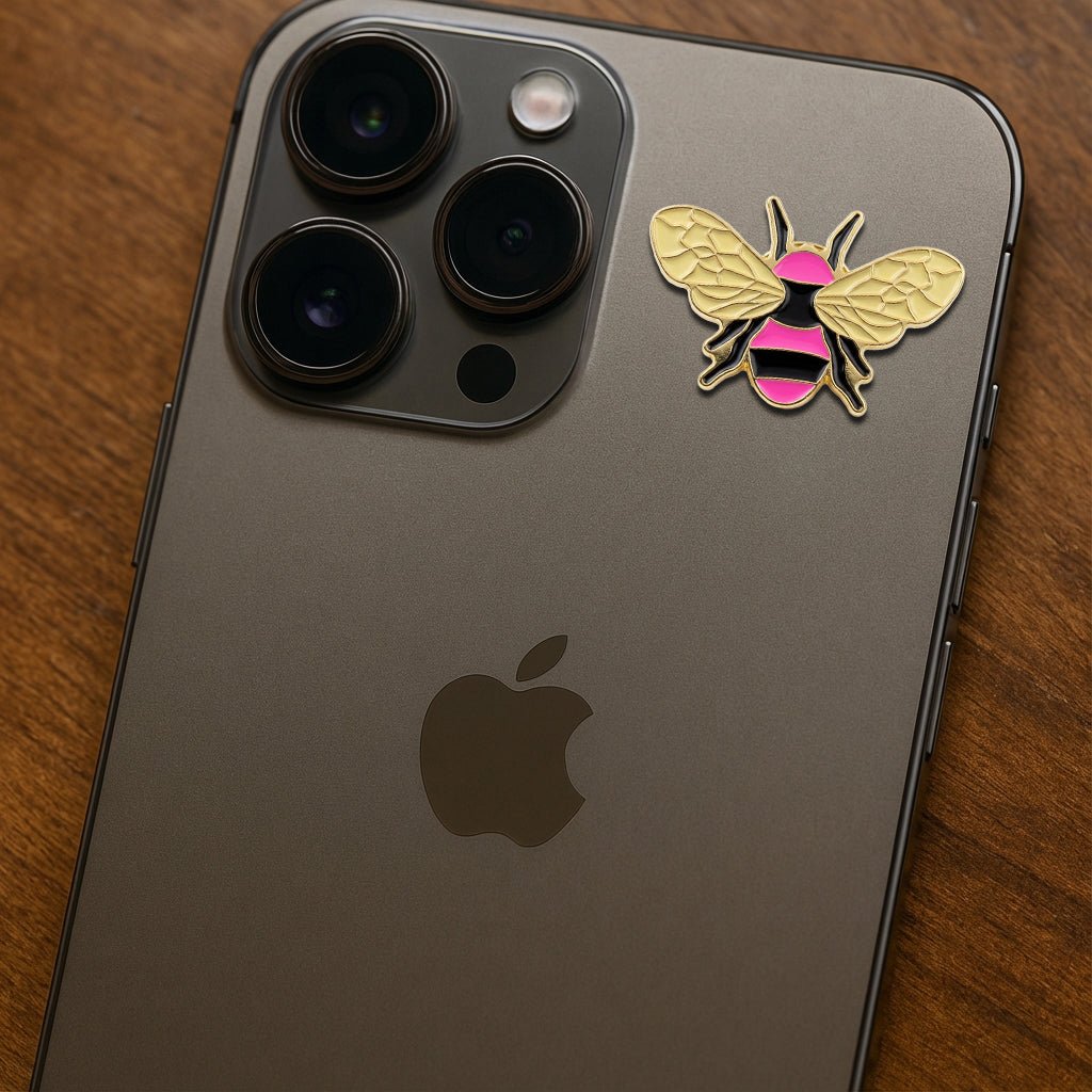 Pink Bee Metal Phone Sticker With 3M Sticky Backing - StickyPins