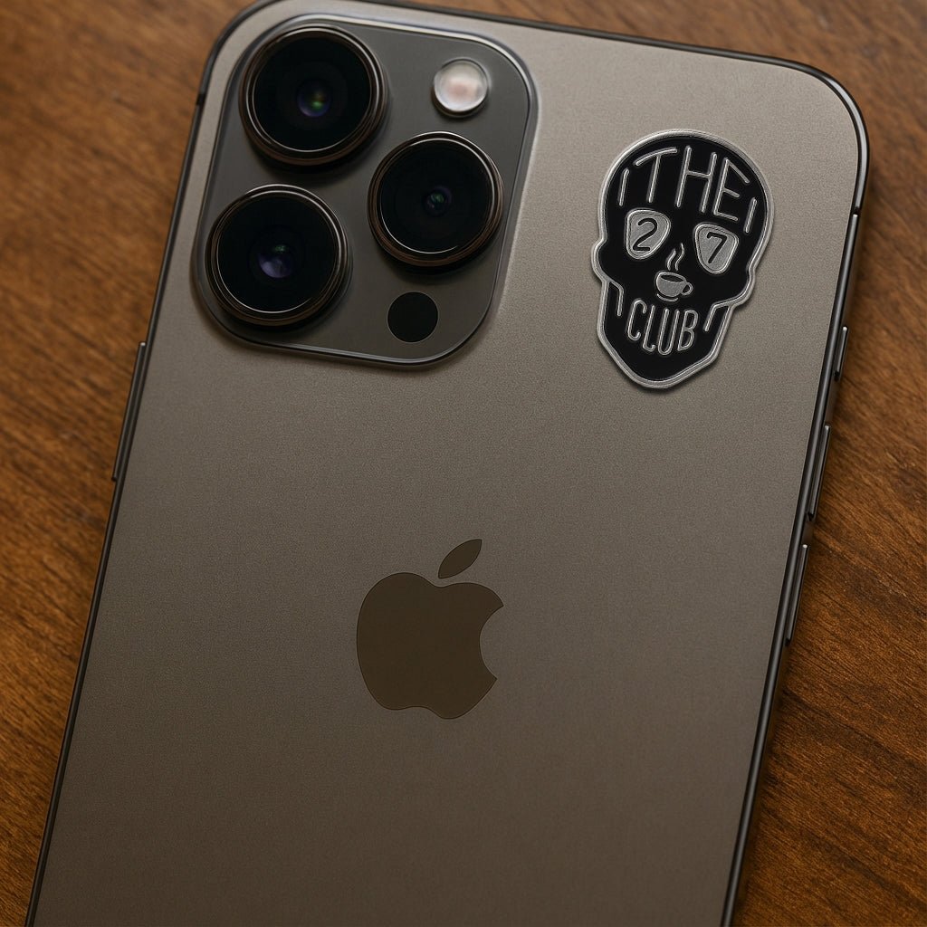 The 27 Club Skull Metal Phone Sticker With 3M Sticky Backing - StickyPins