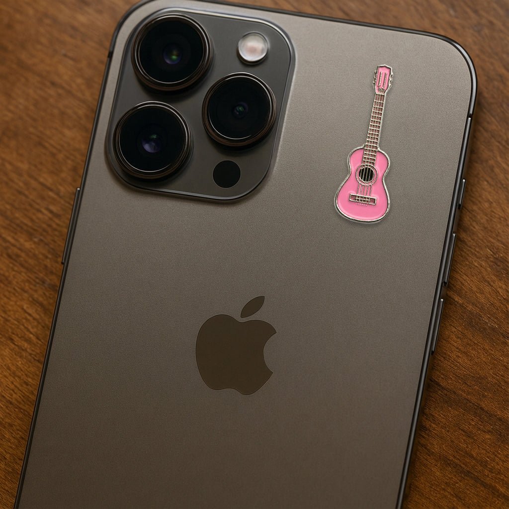 Pink Guitar Metal Phone Sticker with 3M Sticky Backing - StickyPins