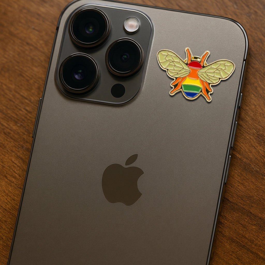 Rainbow Bee Metal Phone Sticker With 3M Sticky Backing - StickyPins