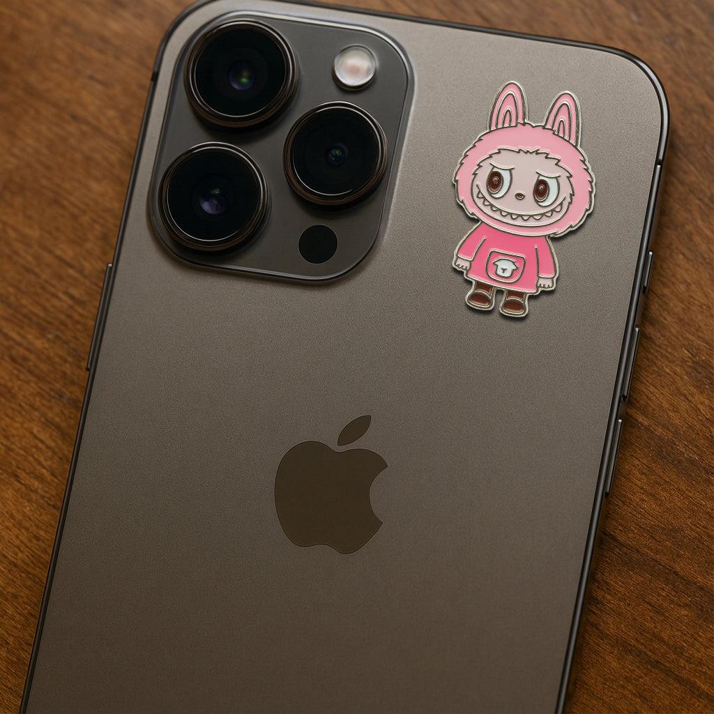 Pink Labubu Metal Sticker With 3M Sticky Backing - StickyPins