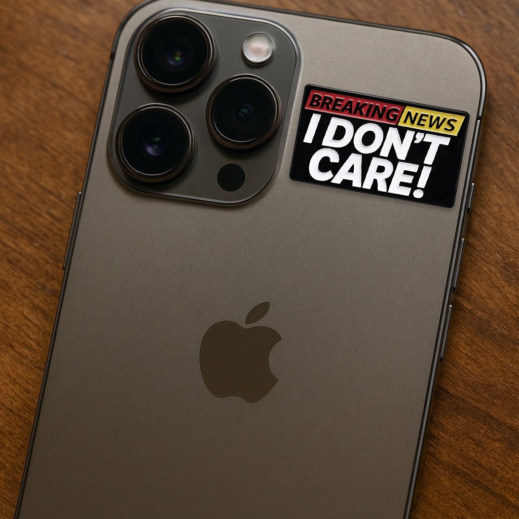 Breaking News I Don't Care Metal Phone Sticker with 3M Sticky Backing - StickyPins