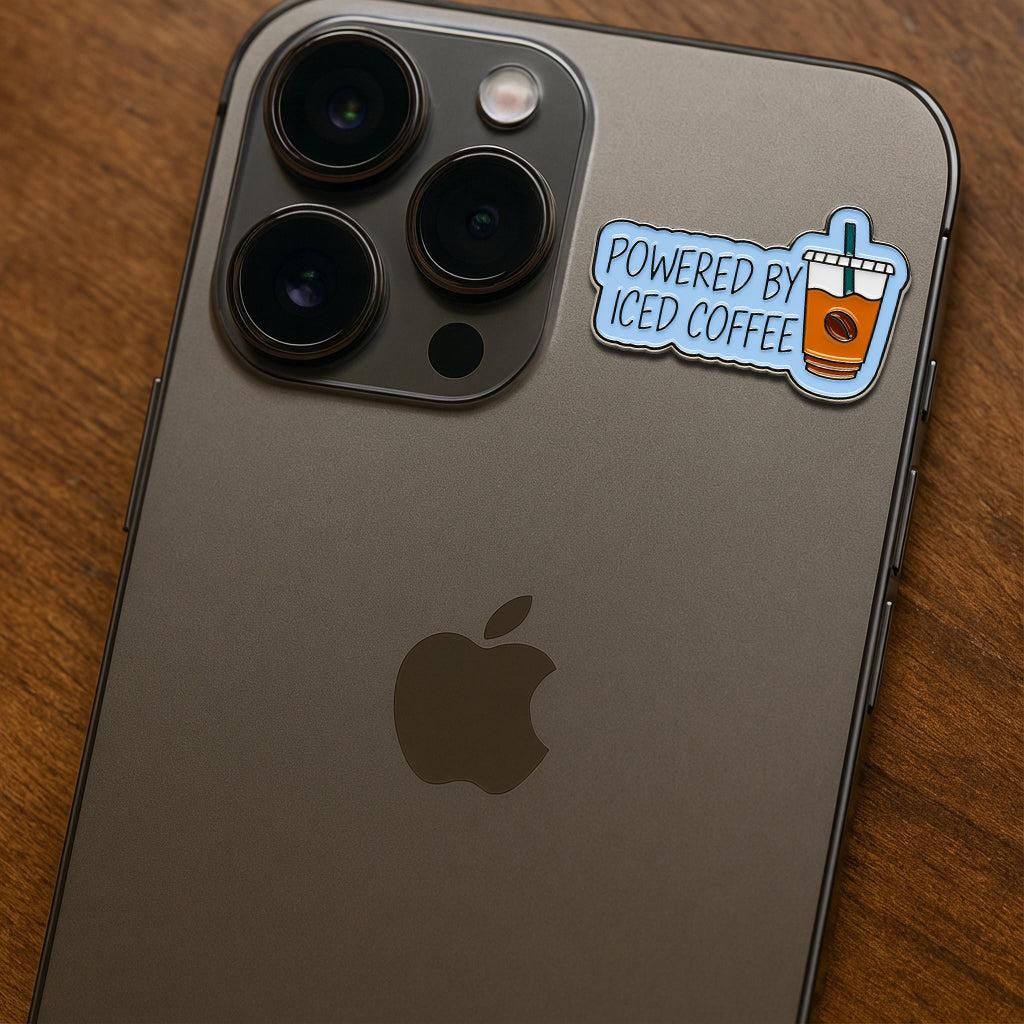 Powered By Iced Coffee Metal Sticker With 3M Sticky Backing - StickyPins