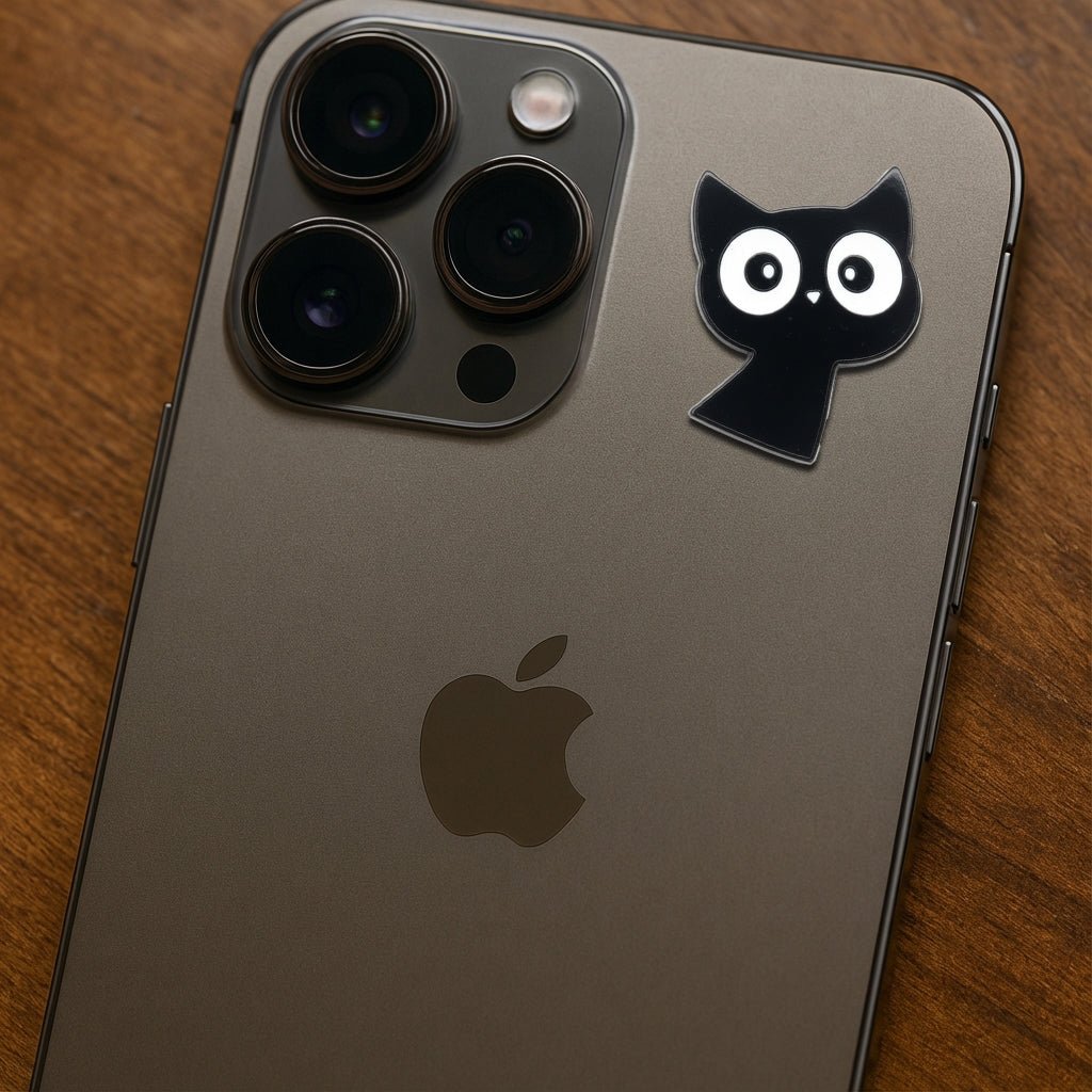 Wide - Eyed Black Cat Metal Phone Sticker With 3M Sticky Backing - StickyPins
