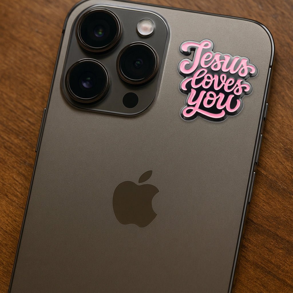 Jesus Loves You Metal Phone Sticker with 3M Sticky Backing - StickyPins