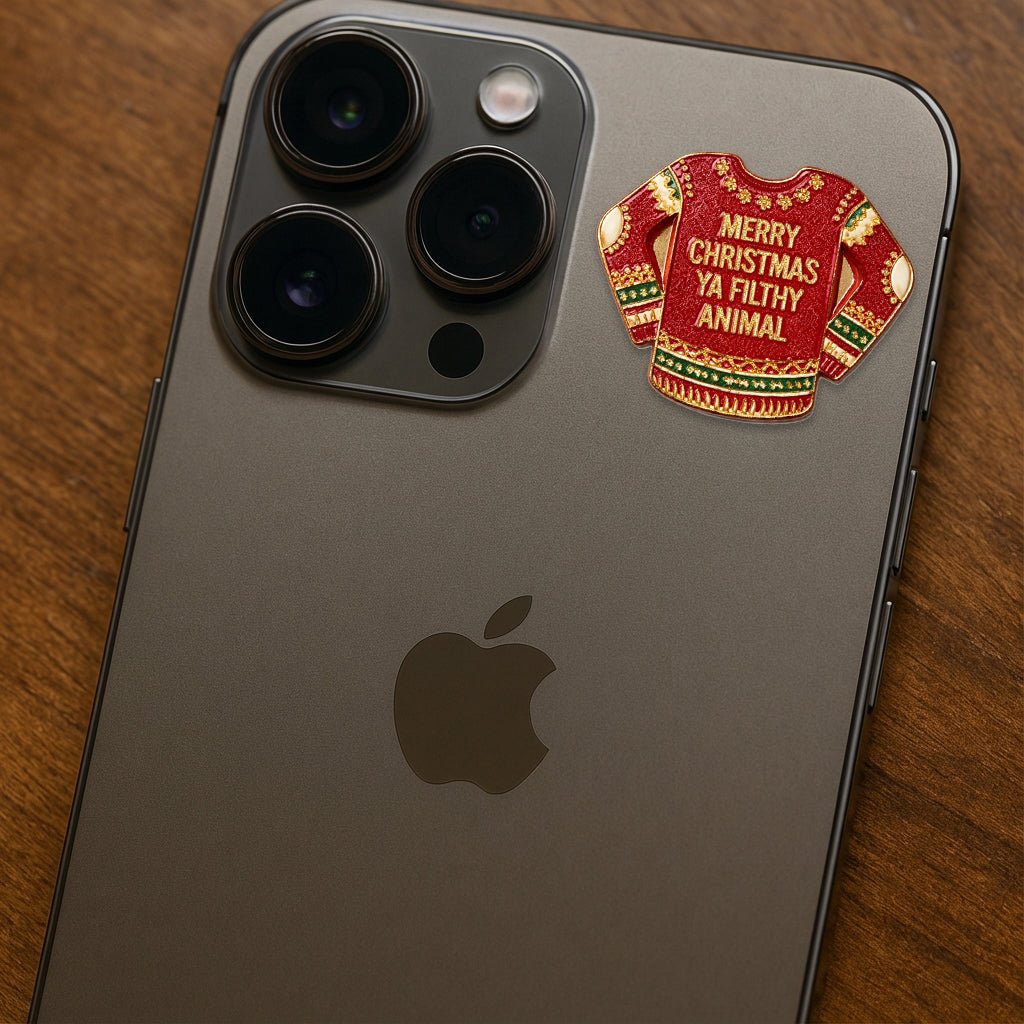 Merry Christmas Ya Filthy Animal Jumper Metal Phone Sticker with 3M Sticky Backing - StickyPins