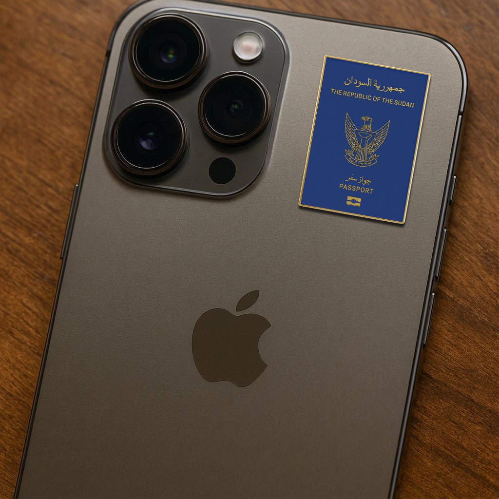 Sudan Passport Metal Phone Sticker With 3M Sticky Backing - StickyPins