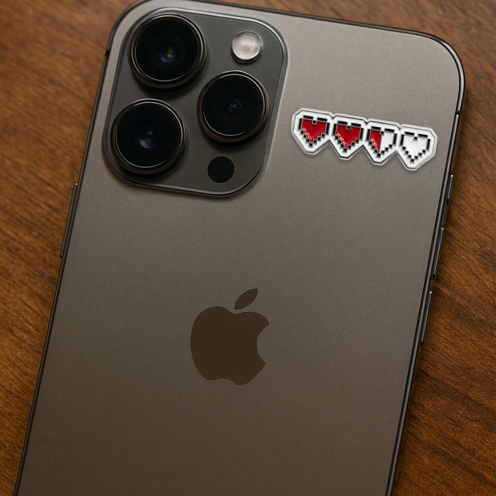 Pixel Hearts Life Bar Metal Phone Sticker With 3M Sticky Backing - StickyPins