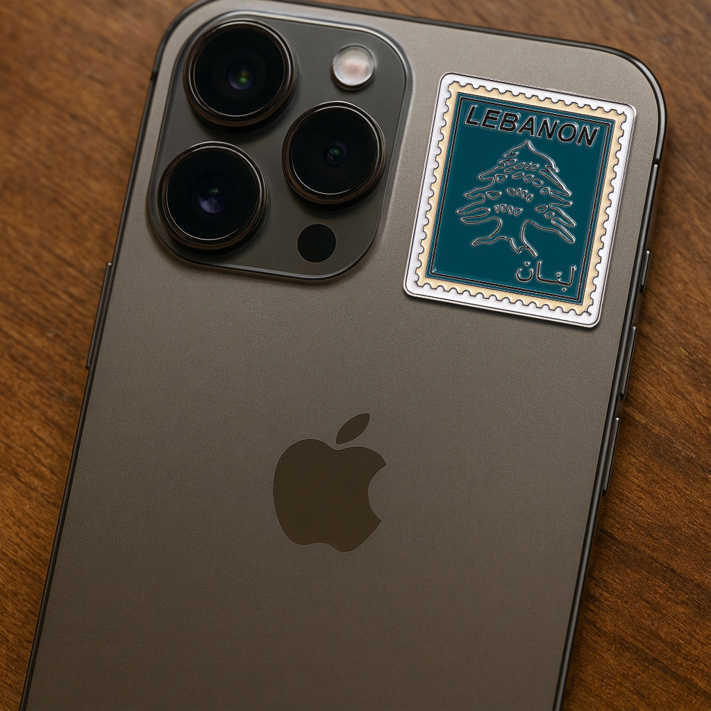 Lebanon Vintage Postage Stamp Metal Phone Sticker With 3M Sticky Backing