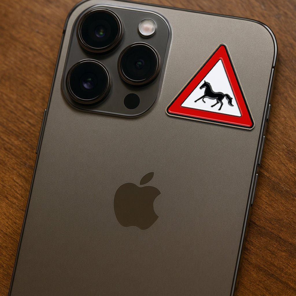 Horse Crossing Road Sign Metal Phone Sticker With 3M Sticky Backing - StickyPins