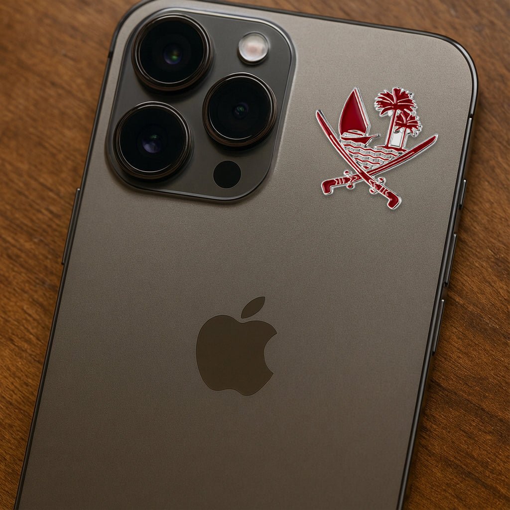 Qatar Emblem Silver Metal Phone Sticker With 3M Sticky Backing - StickyPins