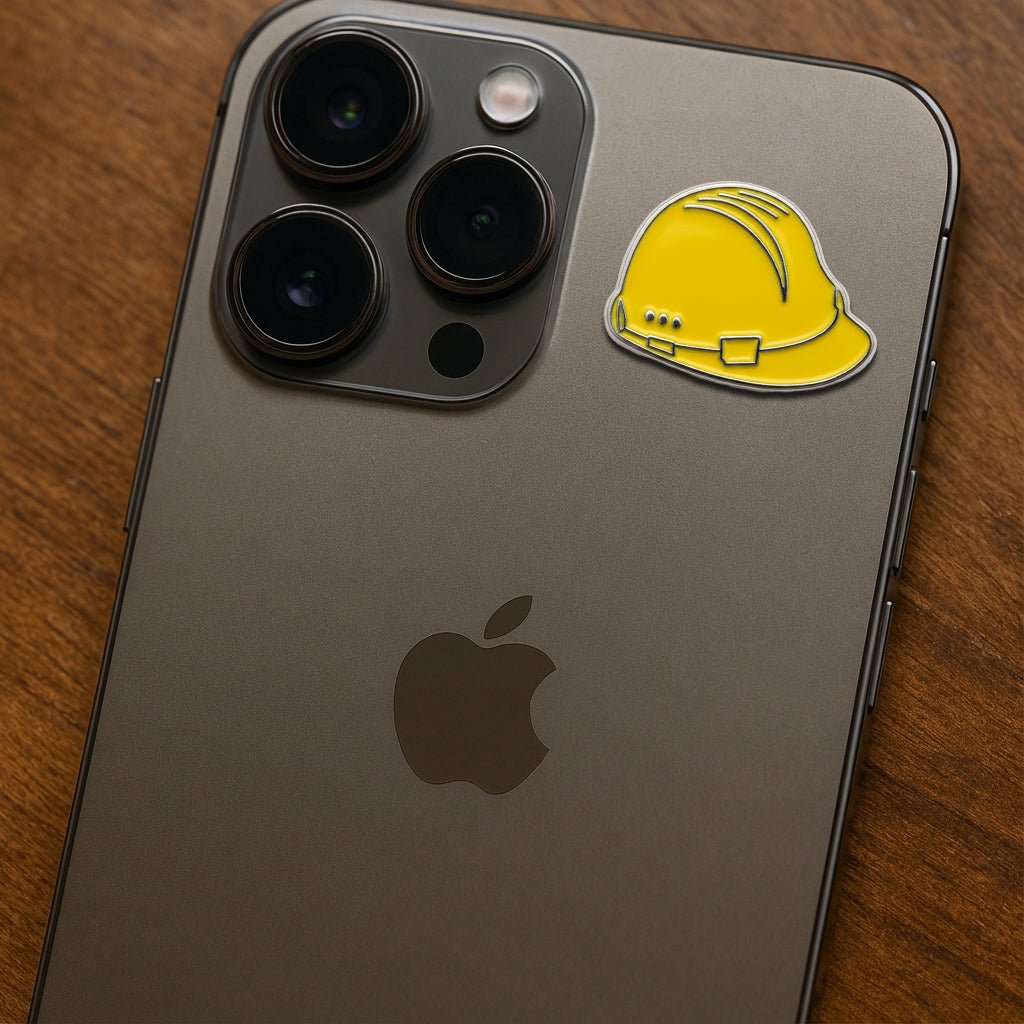 Yellow Hard Hat Metal Phone Sticker With 3M Sticky Backing - StickyPins