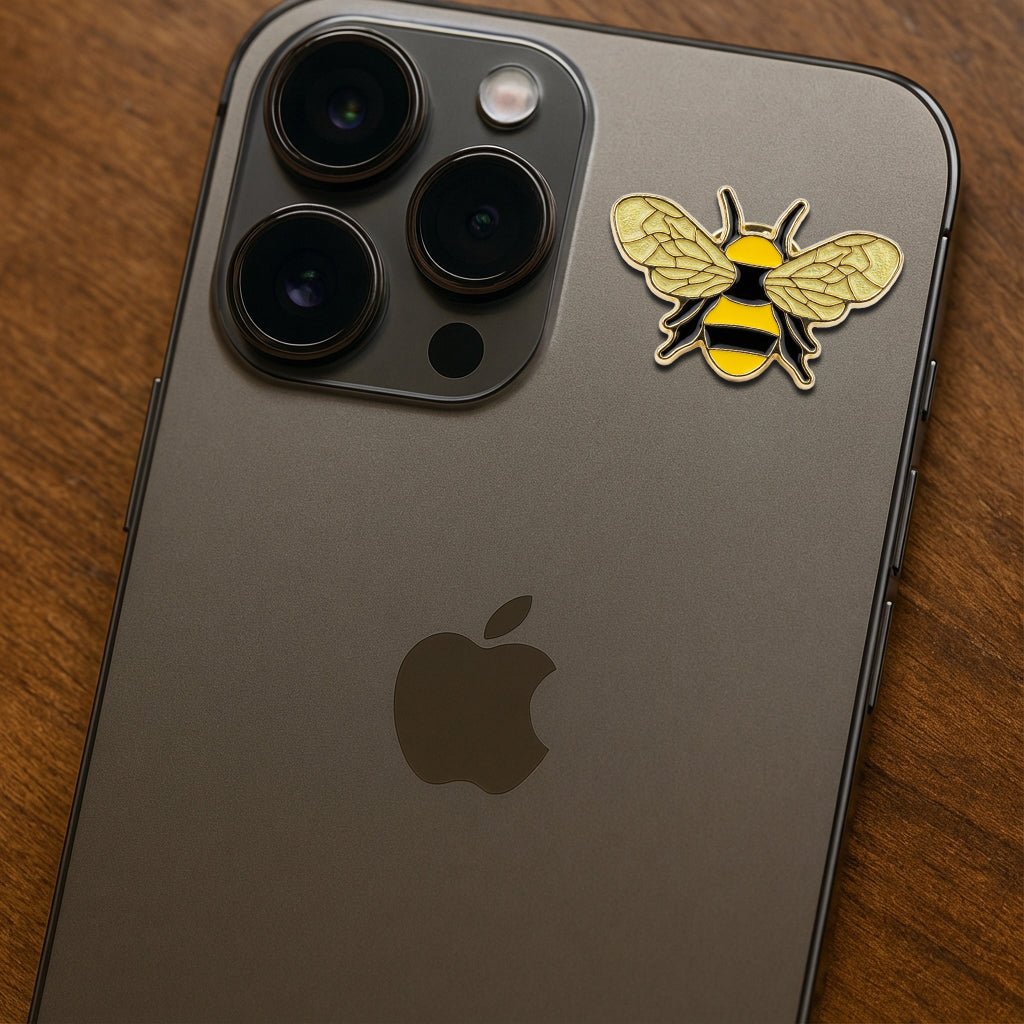 Yellow Bee Metal Phone Sticker With 3M Sticky Backing - StickyPins