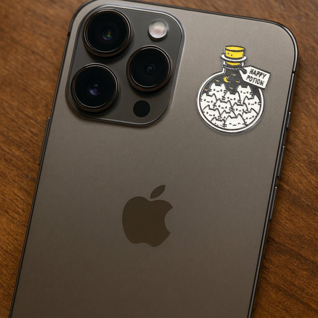 Cat Happy Potion Metal Phone Sticker with 3M Sticky Backing - StickyPins