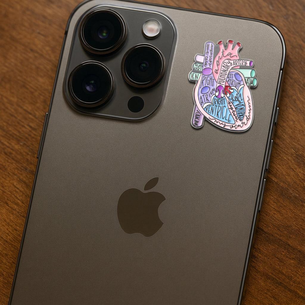 Anatomical Heart Diagram Metal Sticker With 3M Sticky Backing - StickyPins