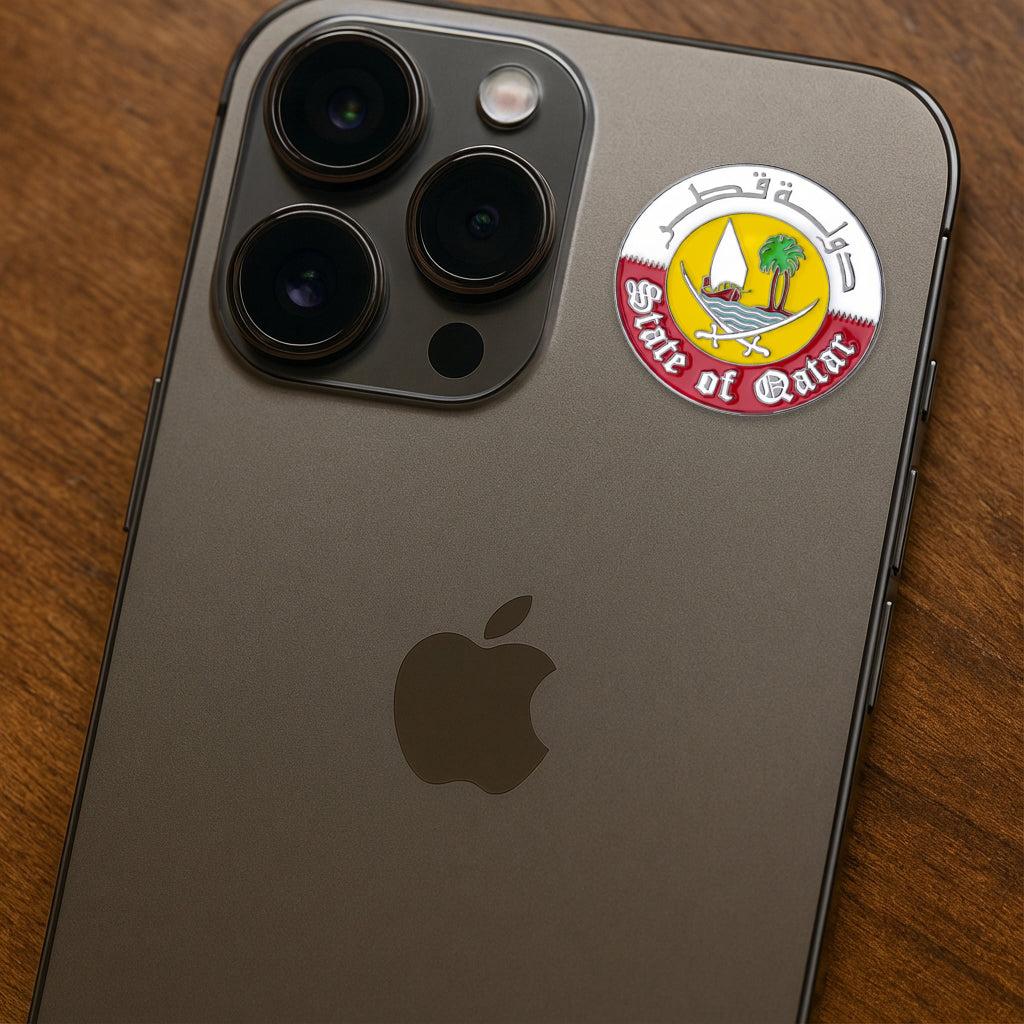State of Qatar Emblem Metal Phone Sticker With 3M Sticky Backing - StickyPins