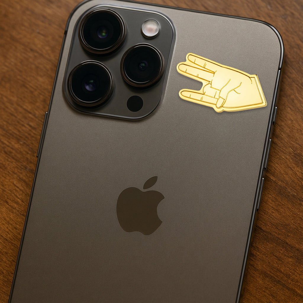 Shocker Hand Gesture Gold Metal Phone Sticker With 3M Sticky Backing - StickyPins