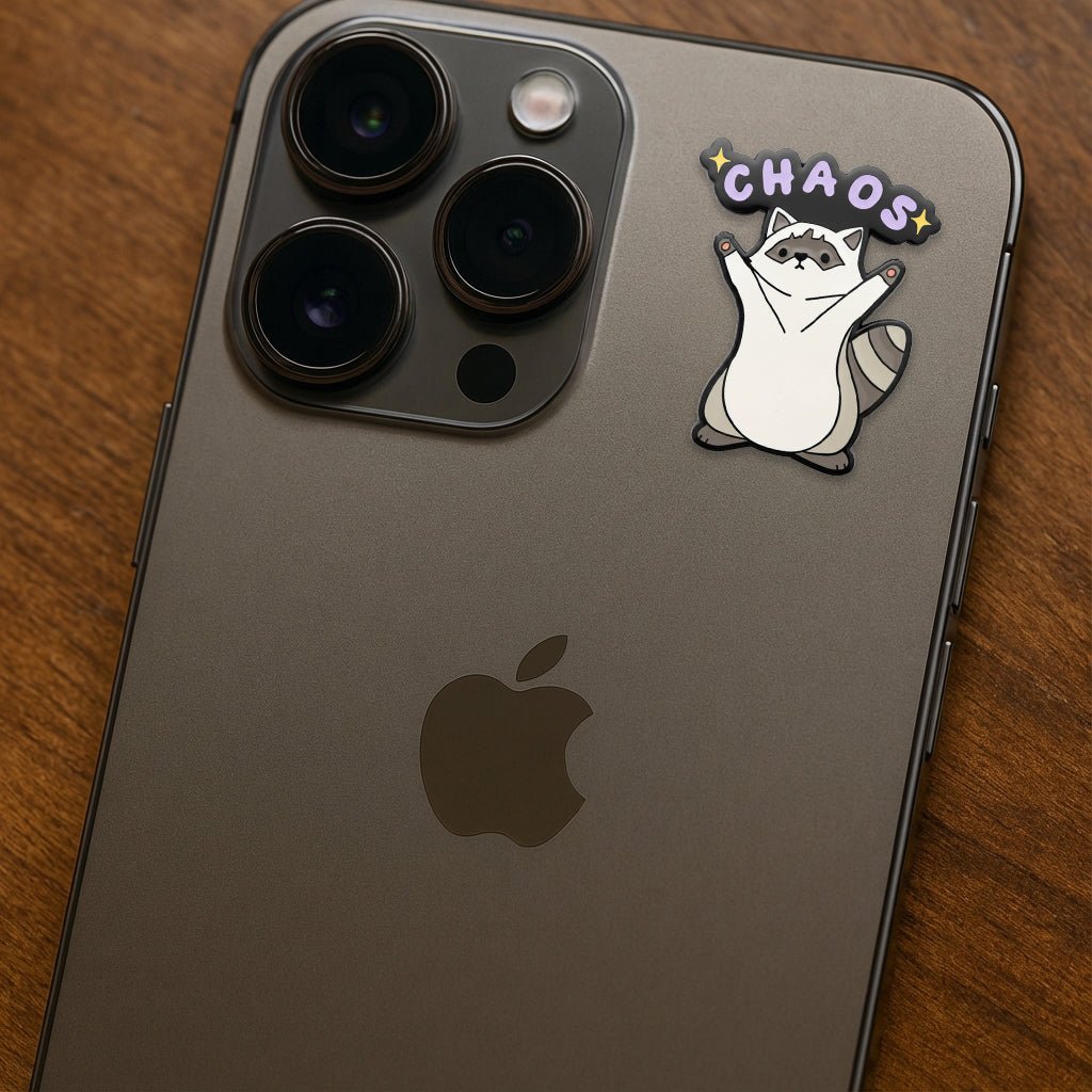 Chaos Raccoon Metal Phone Sticker with 3M Sticky Backing - StickyPins