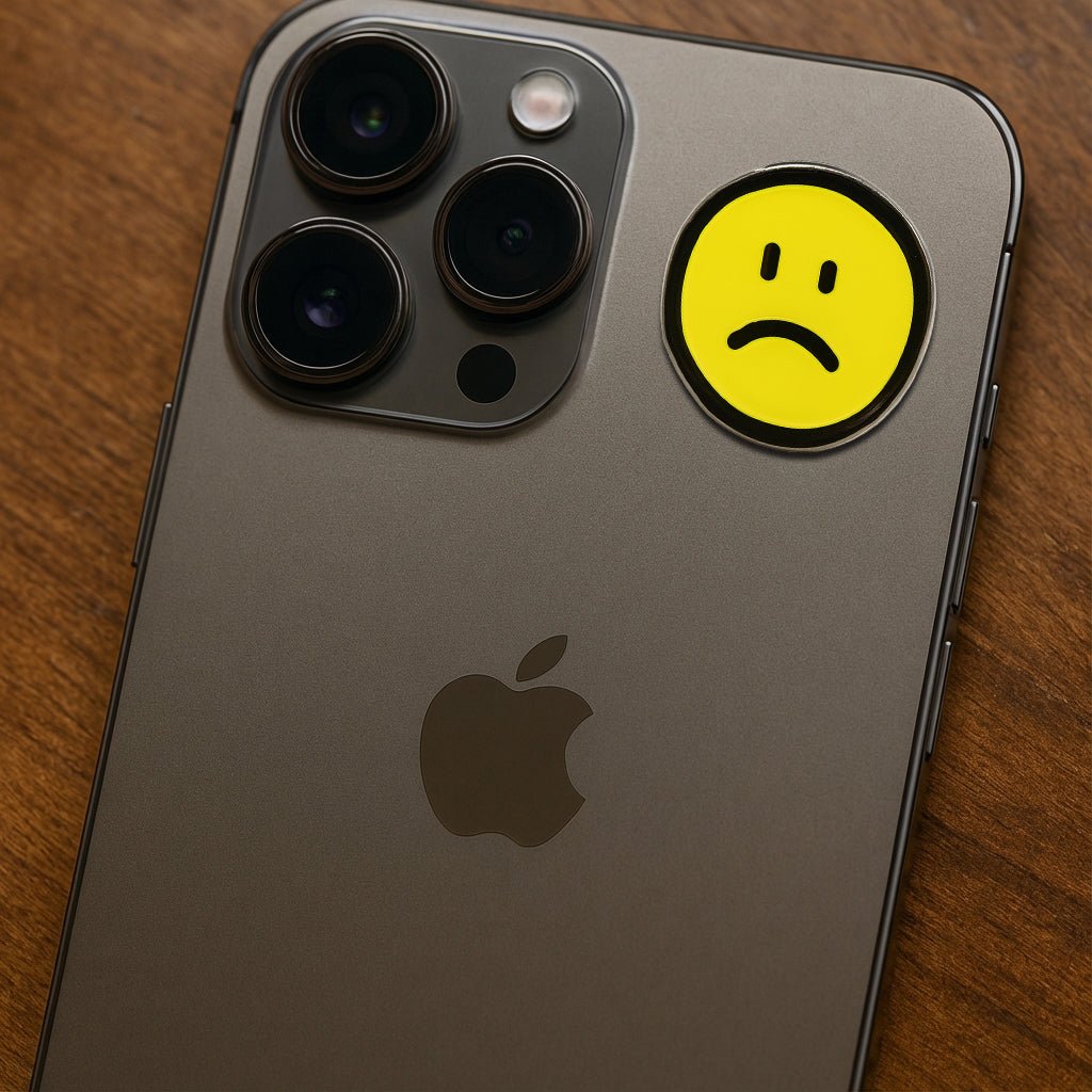 Yellow Sad Face Metal Phone Sticker With 3M Sticky Backing - StickyPins