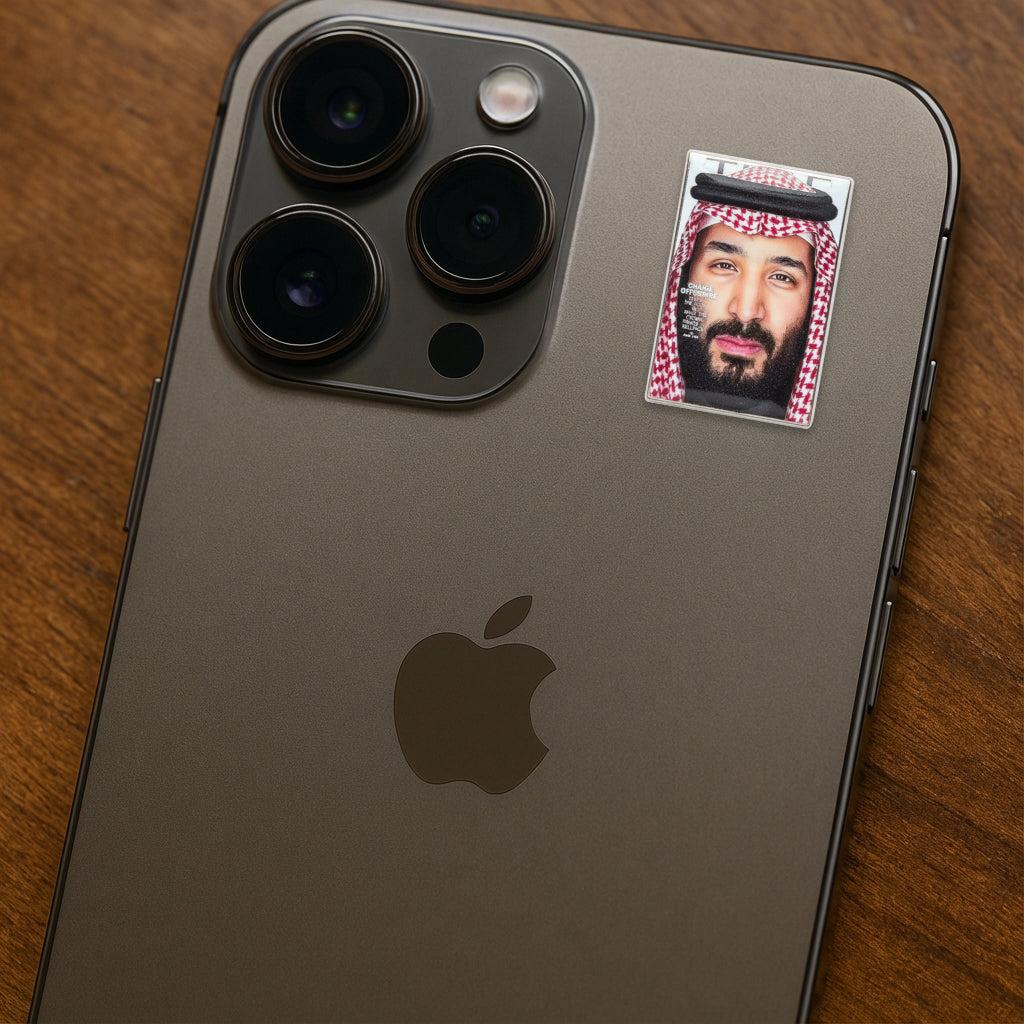 Mohammed bin Salman MBS Time Magazine Cover Metal Sticker With 3M Sticky Backing - StickyPins