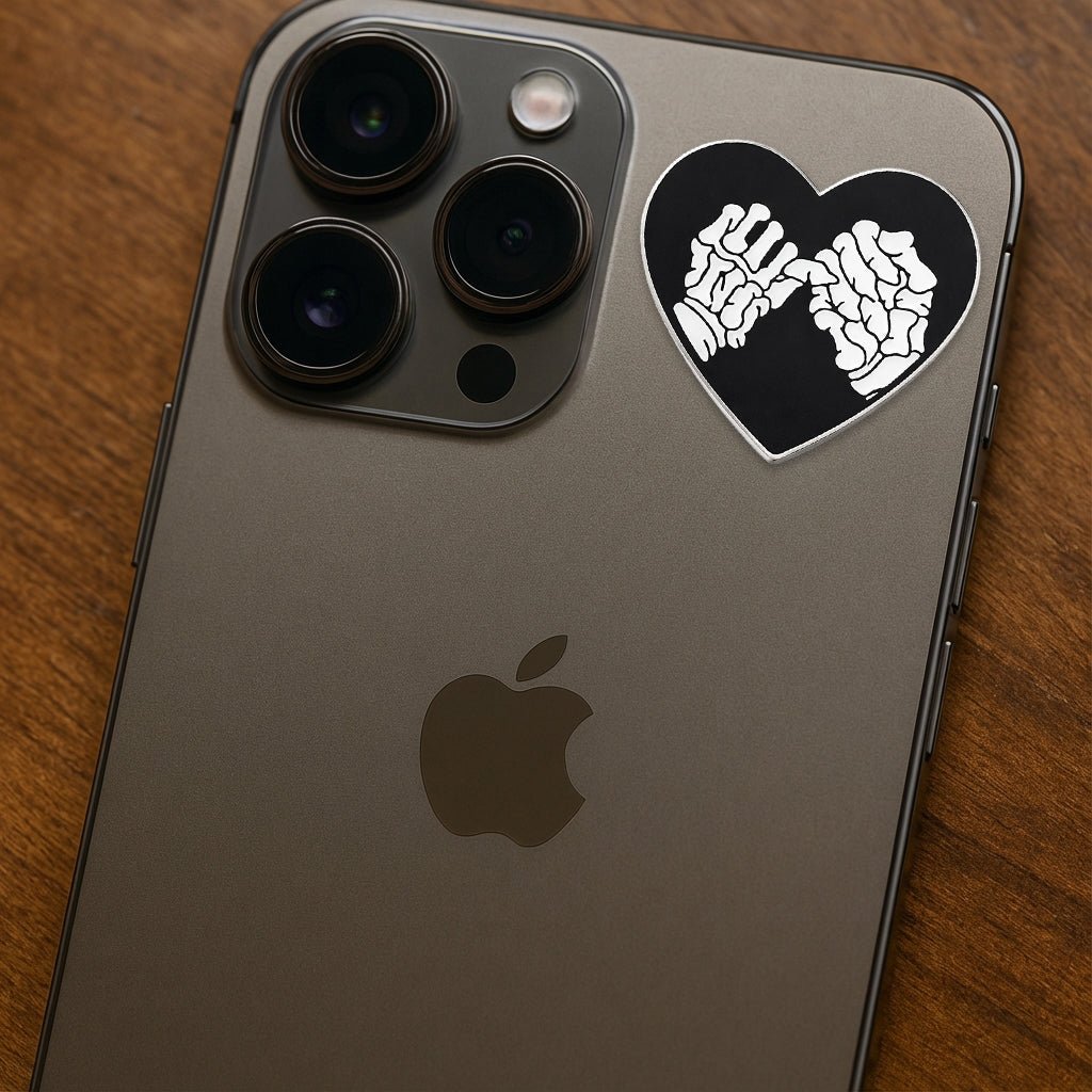 Skeleton Pinkie Swear Heart Metal Phone Sticker with 3M Sticky Backing - StickyPins