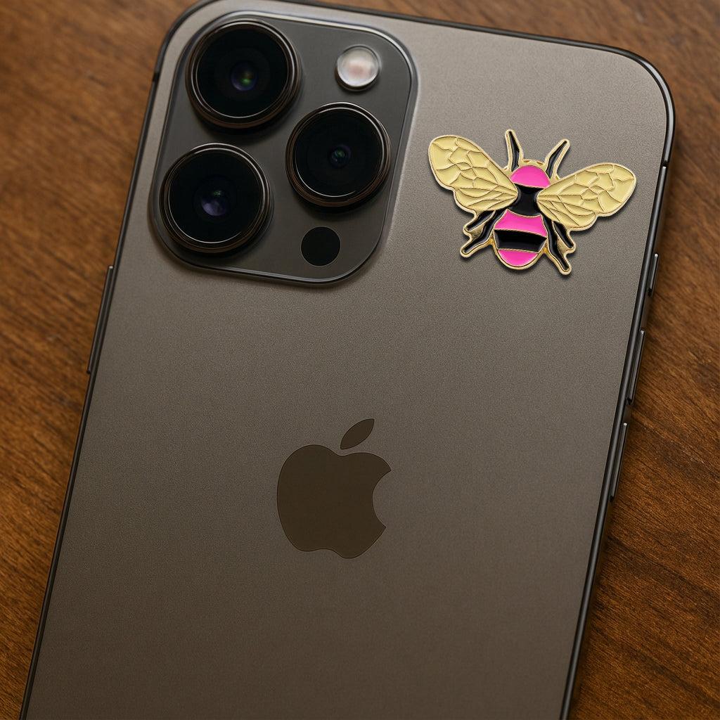 Pink Bee Metal Sticker With 3M Sticky Backing - StickyPins