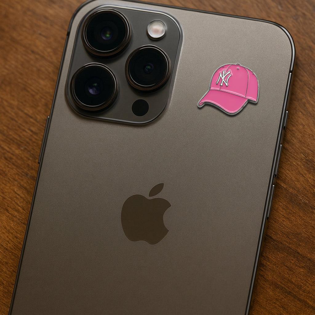Pink NY Cap Metal Sticker With 3M Sticky Backing - StickyPins