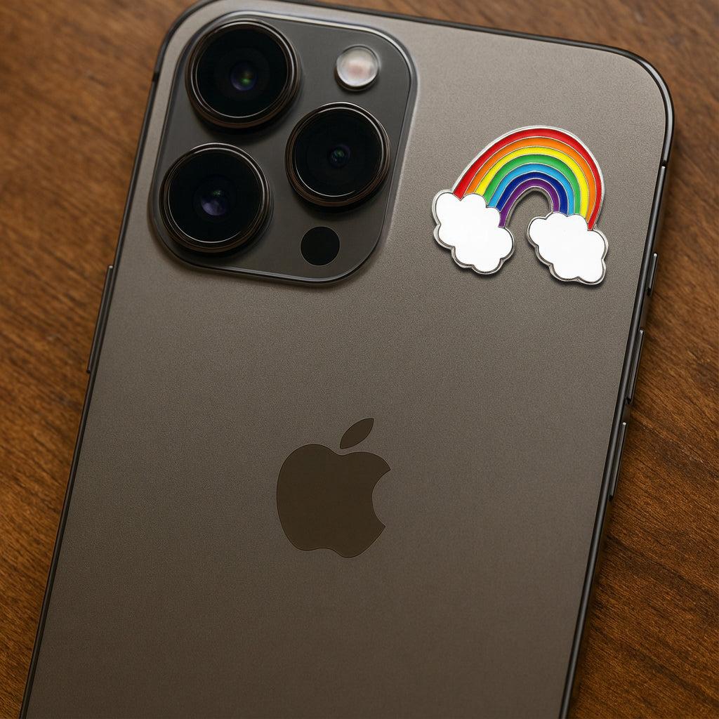 Rainbow With Clouds Metal Sticker With 3M Sticky Backing - StickyPins